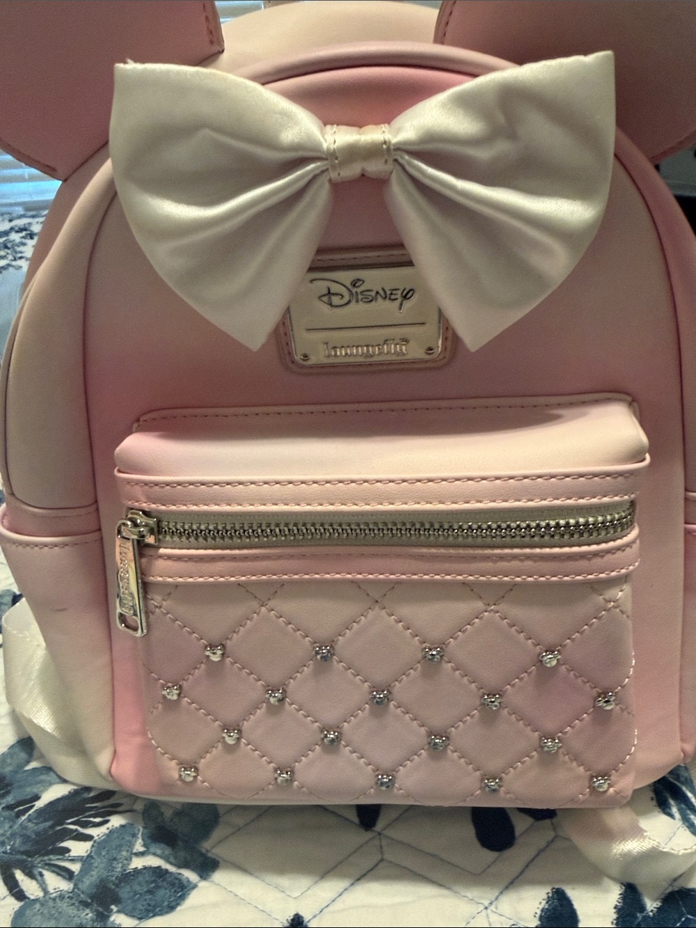 Loungefly Pink Quilted Mini Backpack with Pearlized Bow